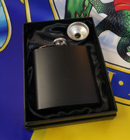 Personalised Gift Engraved / Personalised Hipflask 6oz Matte Black logo & Text - scottish scotland highland family crest clan shield totum
