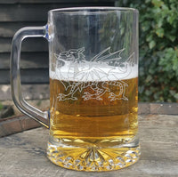 Welsh / Wales Dragon Beer - beer pint glass tankard 660ml logo glass tumbler engraved sandblast - we can engrave any design