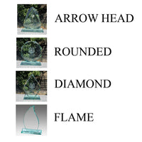 Personalised Engraved Jade Glass Presentation / Award / Trophy / Gift / Recognition / Gift boxed - arrow / flame / rounded