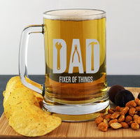 dad 'fixer of things' Beer - beer pint glass tankard 660ml logo glass tumbler engraved sandblast / dad / father - we can engrave any design