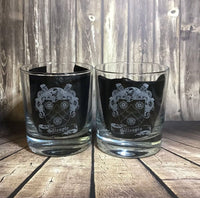 Scottish Clan Crest / family crest - Engraved Whiskey Tumbler Glass 330ml - we can engrave any design