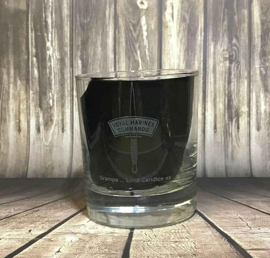 Royal Marines Commando RM Cdo - Engraved Whiskey Tumbler Glass 330ml - we can engrave any design - ctrm - royal marine