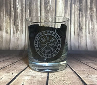 Viking Norse Vegvisir - wayfinder - symbol viking compass - Engraved Tumbler Whiskey Glass old fashioned style Tumbler Glass 330ml