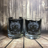 Scottish Clan Crest / family crest - Engraved Whiskey Tumbler Glass 330ml - we can engrave any design