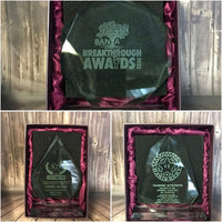 Personalised Engraved Jade Glass Presentation / Award / Trophy / Gift / Recognition / Gift boxed - arrow / flame / rounded