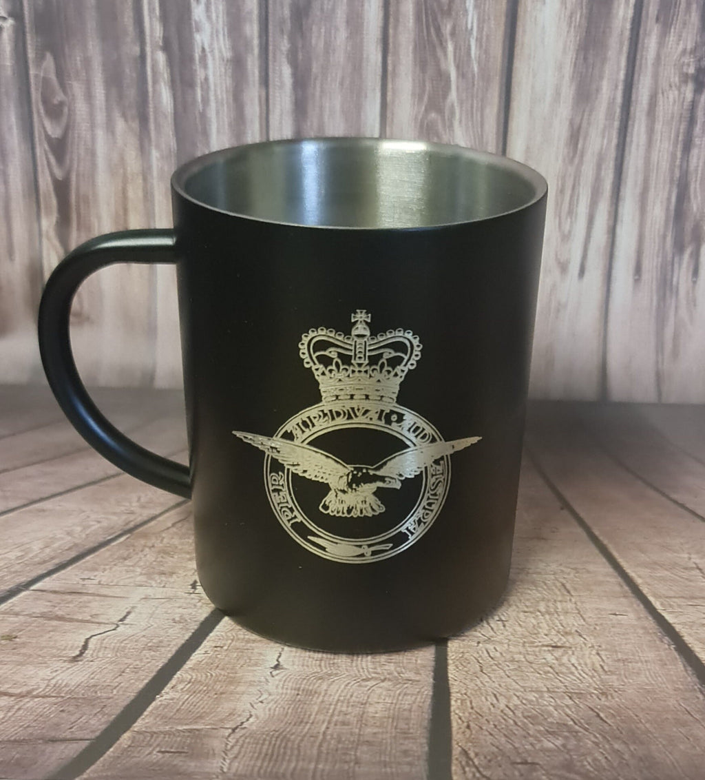 Engraved Stainless Steel Black Powder Coated Thermal Mug / Cup 400ml | RAF | Navy | Personalised Gift For Him | We Can engrave any design