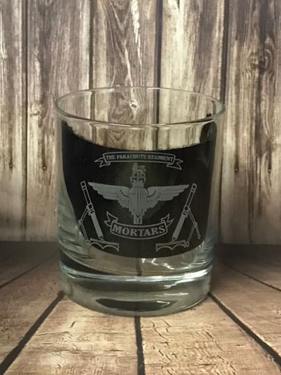 Parachute Regiment Mortars Platoon - Engraved Whiskey Tumbler Glass 330ml - we can engrave any design