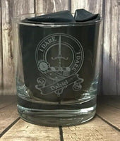 Scottish Clan Crest / family crest - Engraved Whiskey Tumbler Glass 330ml - we can engrave any design