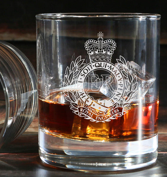 Royal Engineers / Sapper - Engraved Tumbler Whiskey Tumbler Glass 330ml - we can do any design - low ball / old fashioned style