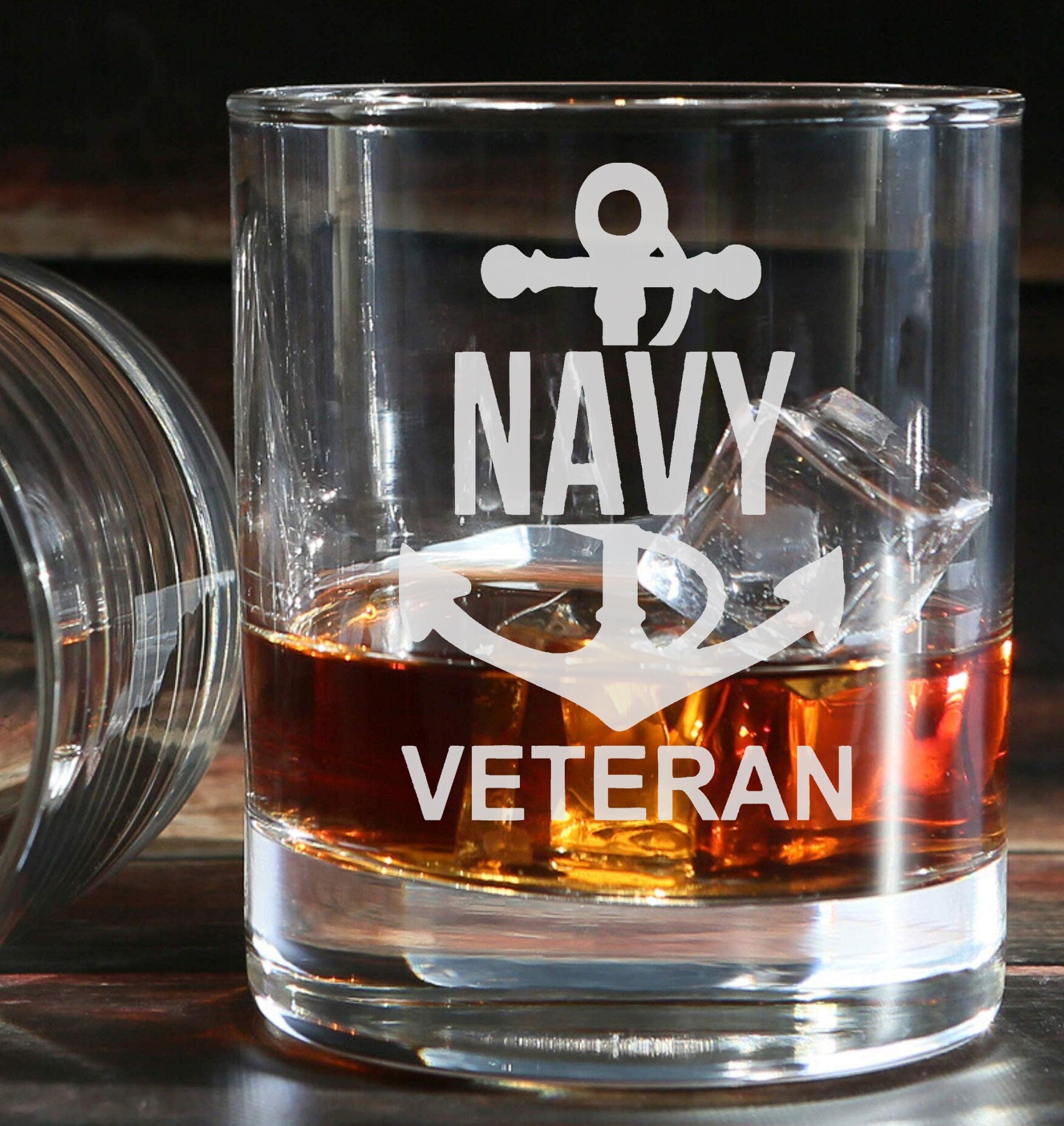 Navy Veteran - Engraved Tumbler Whiskey Tumbler Glass 330ml - we can do any design - low ball / old fashioned style