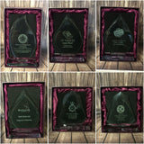 Personalised Engraved Jade Glass Presentation / Award / Trophy / Gift / Recognition / Gift boxed - arrow / flame / rounded