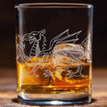 Welsh Wales Cymru Dragon design / logo - Engraved Tumbler Whiskey Glass old fashioned style Tumbler Glass 330ml - low ball tumbler