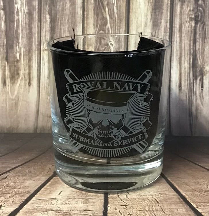 RN / Royal Navy Submarine Service - Engraved Whiskey Tumbler Glass 330ml - we can engrave any design - navy / dolphins / submariner