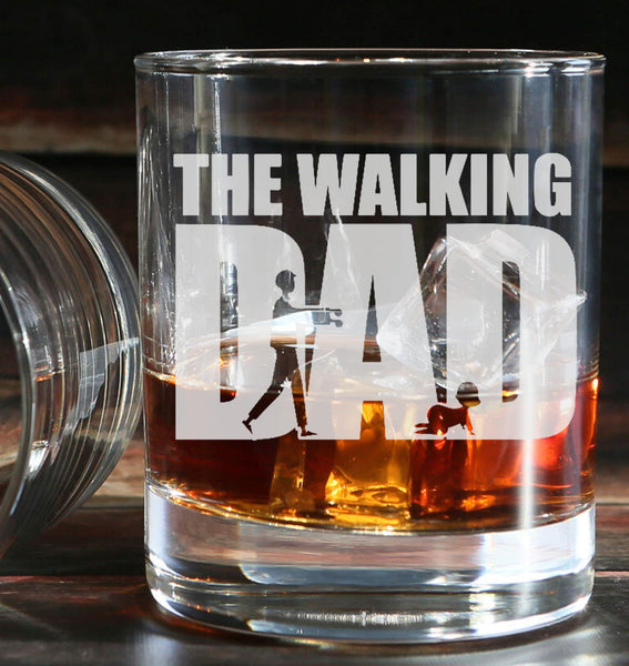 The Walking Dad - Engraved Whiskey Tumbler Glass 330ml - we can engrave any design - spoof dad / daddy fathers gift