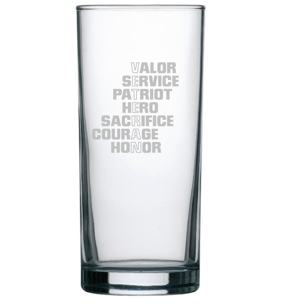 Veteran - Engraved Hi Ball / Tall Tumbler/ tall mixer Glass 290ml - we can engrave any design - army navy raf