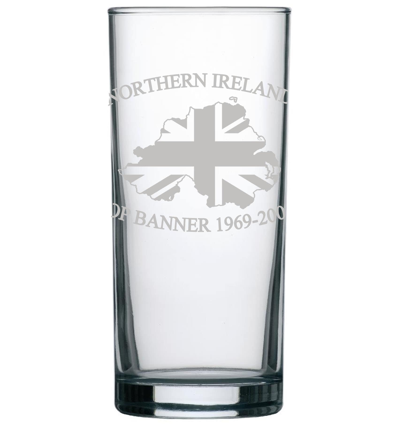 Northern Ireland op banner union jack flag design - Engraved Hi Ball / Tall Tumbler/ tall mixer Glass 290ml - we can engrave any design