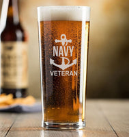 Navy Veteran / sailor - Engraved Contemporary Slim Conical Pint Glass 570ml - Free Engraving / Your Design engraved sandblast - royal navy