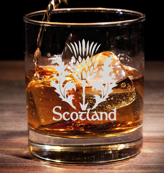 Scotland / Thistle - Engraved Tumbler Whiskey Tumbler Glass 330ml - we can do any design - old fashioned style