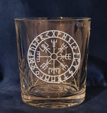 Viking / wayfinder / vegisar / compass / norse - Engraved High Quality Heavy Sword cut pattern crystal whiskey Tumbler Glass 320ml