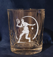 Tennis / ball / player / hobby - Engraved High Quality Heavy Sword cut pattern crystal whiskey Tumbler Glass 320ml