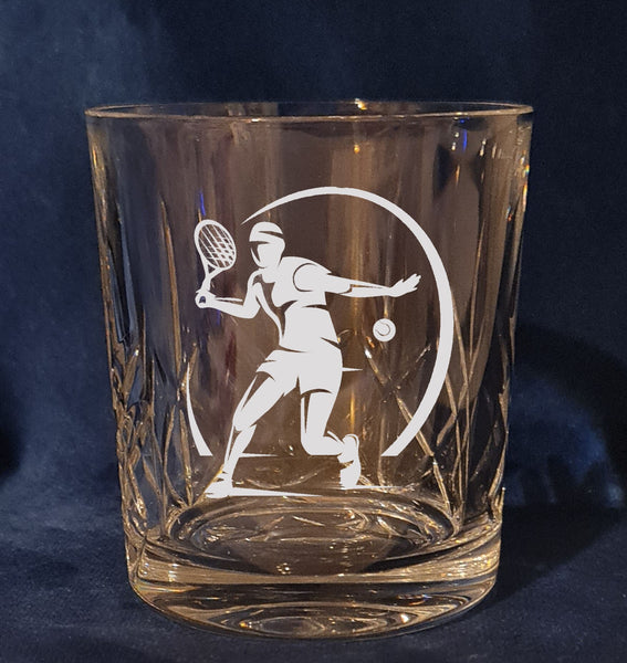 Tennis / ball / player / hobby - Engraved High Quality Heavy Sword cut pattern crystal whiskey Tumbler Glass 320ml