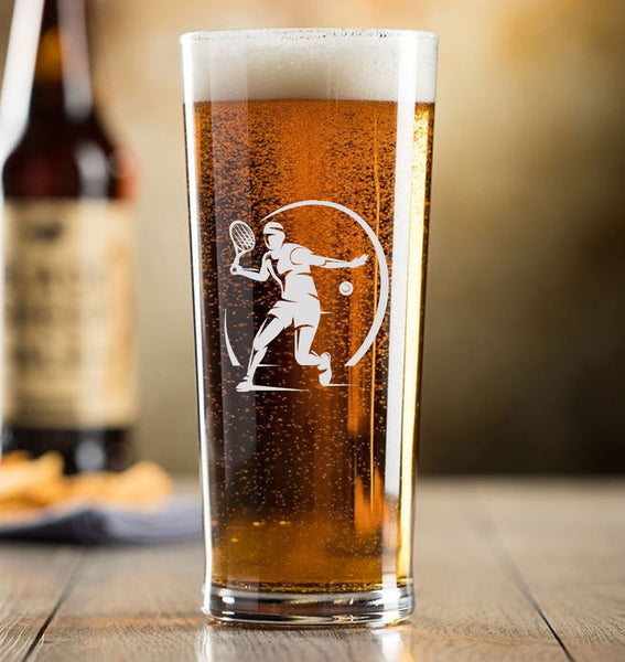 Tennis / sports / player / game / hobby - Engraved Contemporary Slim Conical Pint Glass 570ml -