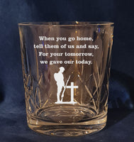 Kohima Epitaph / lest we forget / remembrance / poppy - Engraved High Quality Heavy Sword cut pattern crystal whiskey Tumbler Glass 320ml