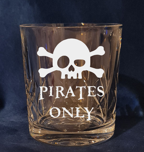 Pirates Only / logo / motif - Engraved High Quality Heavy Sword cut pattern crystal whiskey Tumbler Glass 320ml