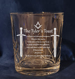 Tylers Toast / Freemason / Masonic / Mason - Engraved High Quality Heavy Sword cut pattern crystal whiskey Tumbler Glass 320ml