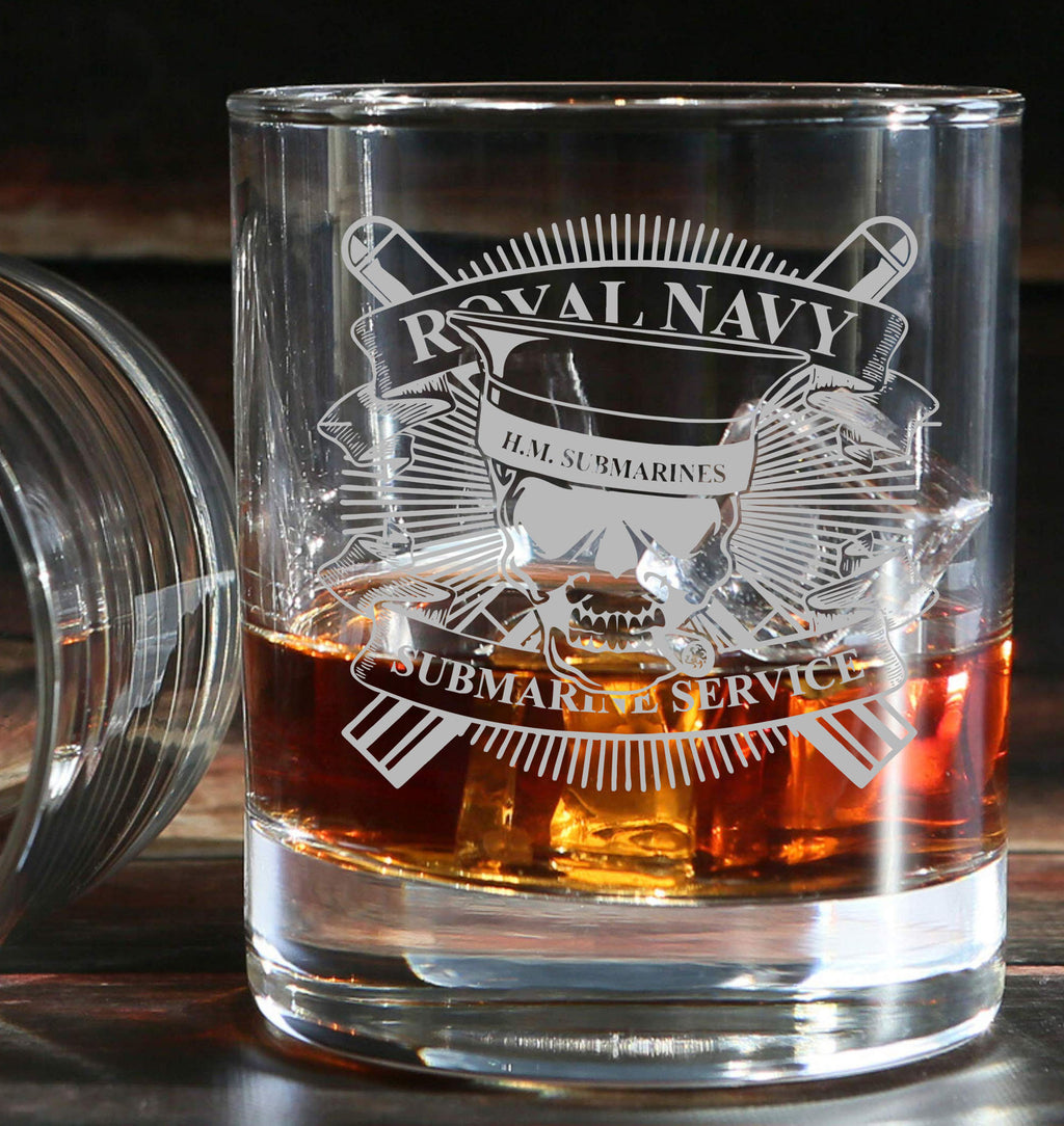 RN / Royal Navy Submarine Service - Engraved Whiskey Tumbler Glass 330ml - we can engrave any design - navy / dolphins / submariner