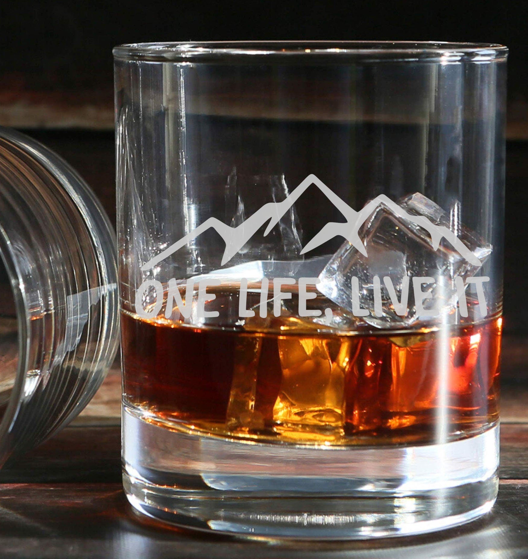 One Life Live It - Engraved Whiskey Tumbler Glass 330ml - we can engrave any design - mountain 4x4 off road camping van life