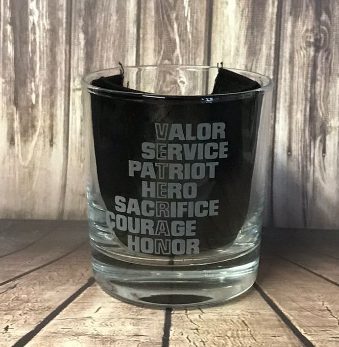Veteran Anagram - Valor - Service - Hero - Patriot - Engraved Whiskey Tumbler Glass 330ml -Army / Navy / RAF / Marines / Police / Ambulance