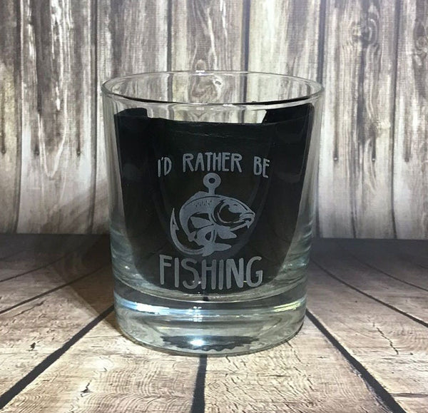 I'd Rather be Fishing - Engraved Whiskey Tumbler Glass 330ml - we can engrave any design - fishing rod / carp / bass / angling