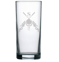 Sniper/ Punisher Skull / crossed rifles - Engraved Hi Ball / Tall Tumbler / tall mixer Glass 290ml -army / navy / raf