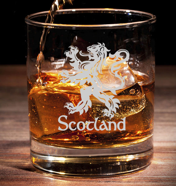 Scotland / Rampant Lion - Engraved Tumbler Whiskey Tumbler Glass 330ml - we can do any design - old fashioned style