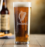 Ireland / Eire / Irish / Gaelic / Harp - Engraved Contemporary Slim Conical Pint Glass 570ml -