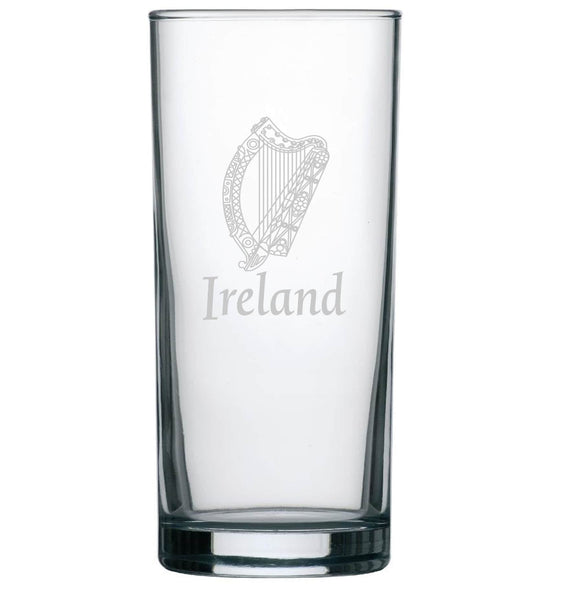 Ireland / Eire / Irish / Gaelic / Harp - Engraved Hi Ball / Tall Tumbler/ tall mixer Glass 290ml - we can engrave any design -