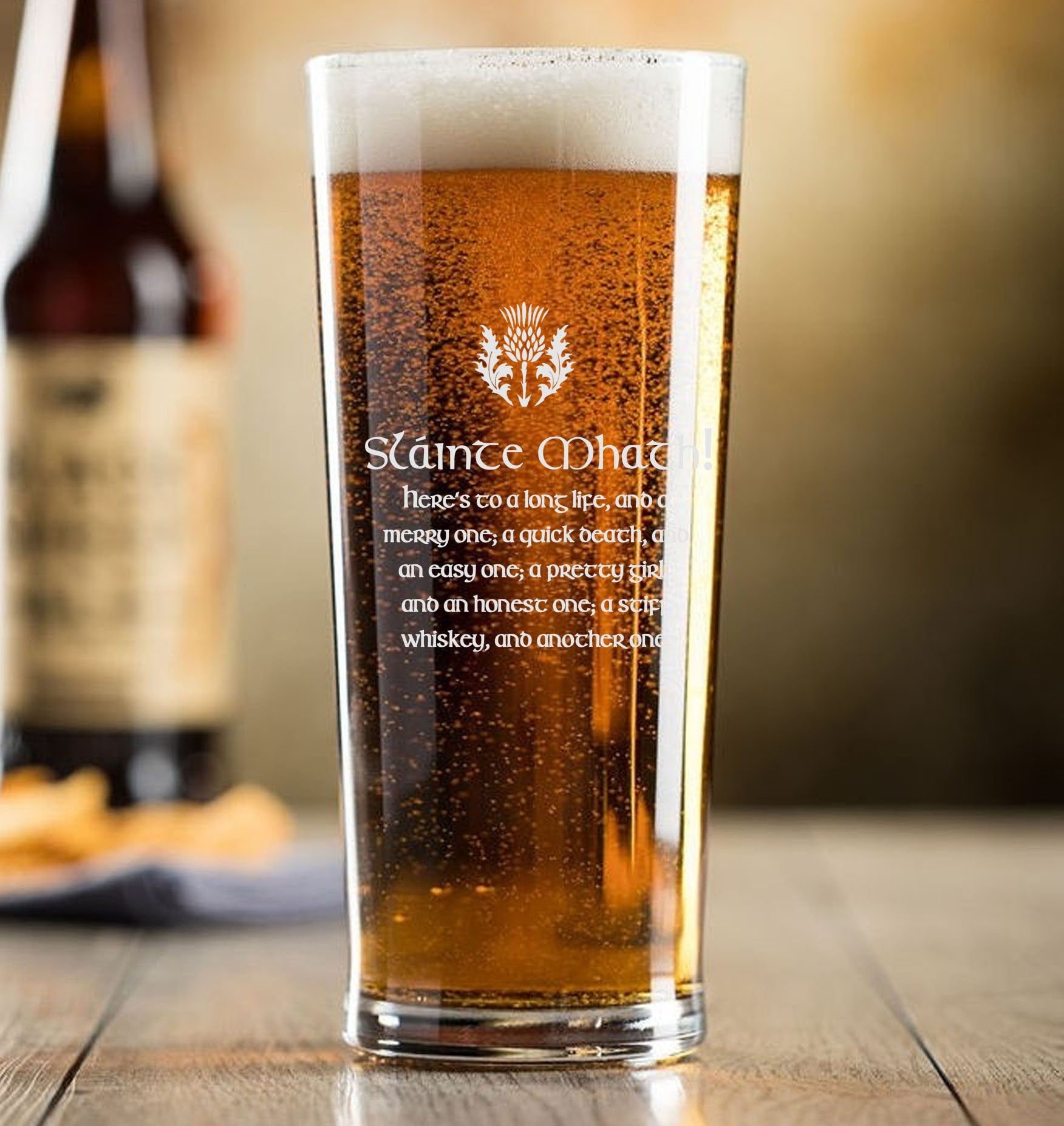 Slainte Mhath / gaelic / toast - Engraved Contemporary Slim Conical Pint Glass 570ml - Free Engraving / Your Design engraved sandblast -