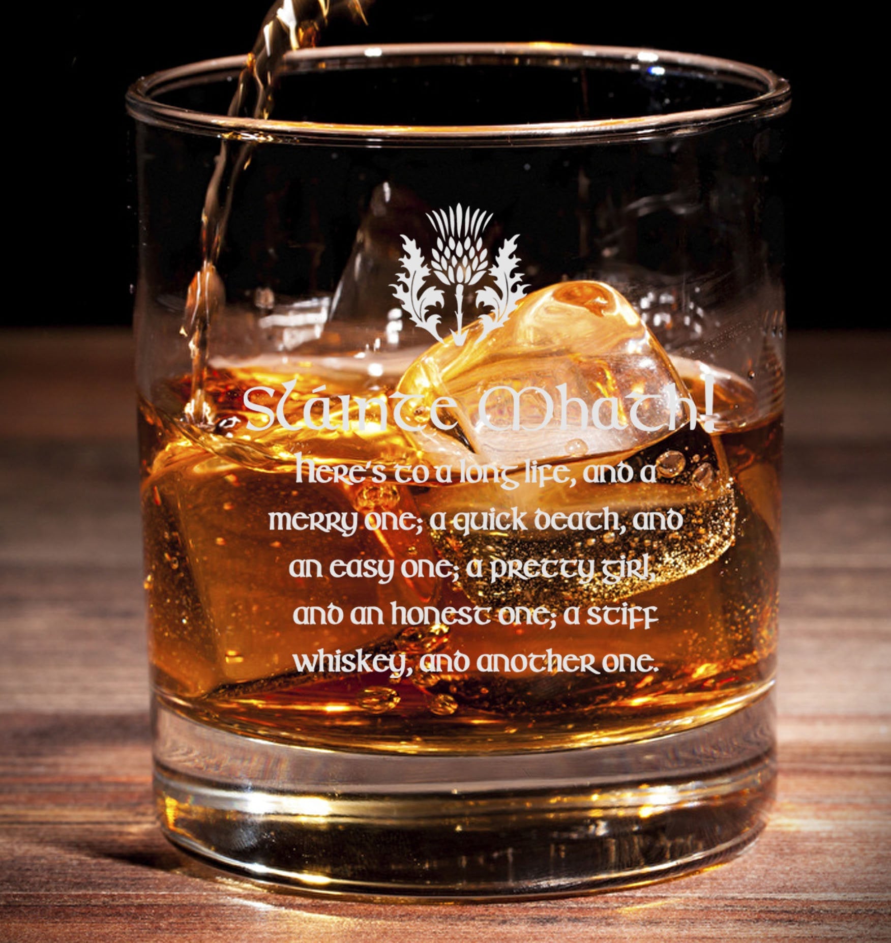 Slainte Mhath / gaelic / toast - Engraved Tumbler Whiskey Glass old fashioned style Tumbler Glass 330ml