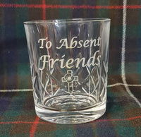 Raise a glass - To Absent Friends / poppy cross- Engraved High Quality Heavy Sword cut pattern crystal whiskey Tumbler Glass 320ml