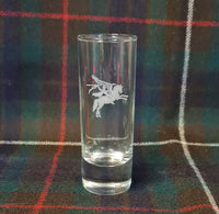 X2 (Pair) of Engraved Cap Badge / logo - tall slim contemporary Shot Glasses 60ml - submariner / Pegasus / commando / royal marines