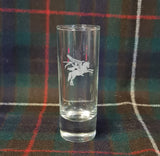 X2 (Pair) of Engraved Cap Badge / logo - tall slim contemporary Shot Glasses 60ml - submariner / Pegasus / commando / royal marines