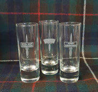 X2 (Pair) of Engraved Cap Badge / logo - tall slim contemporary Shot Glasses 60ml - submariner / Pegasus / commando / royal marines