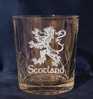 Scotland / Scottish Rampant Lion - Engraved High Quality Heavy Sword cut pattern crystal whiskey Tumbler Glass 320ml