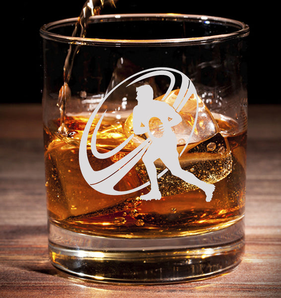 Rugby league / union / 7s / ball / player / hobby - sports -Engraved whiskey Tumbler Glass 330ml sandblasted