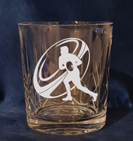 Rugby league / union / 7s / ball / player / hobby - Engraved High Quality Heavy Sword cut pattern crystal whiskey Tumbler Glass 320ml