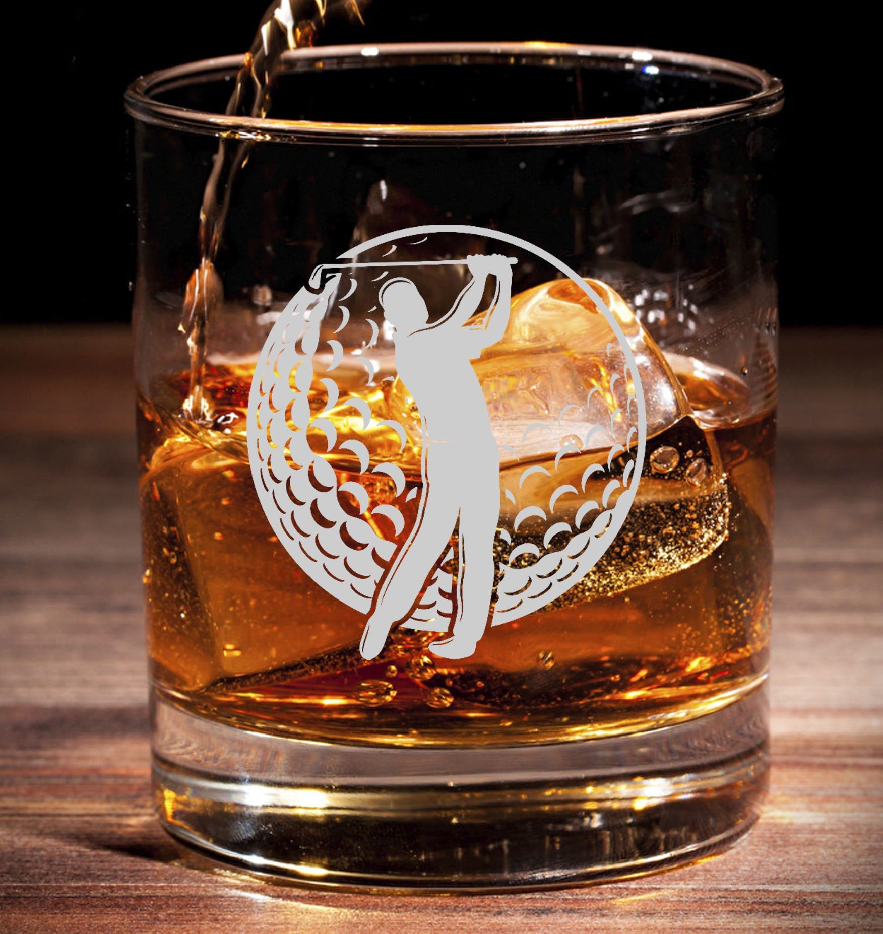 Golf / ball / player / hobby - sports - Engraved Etched whiskey Tumbler Glass 330ml