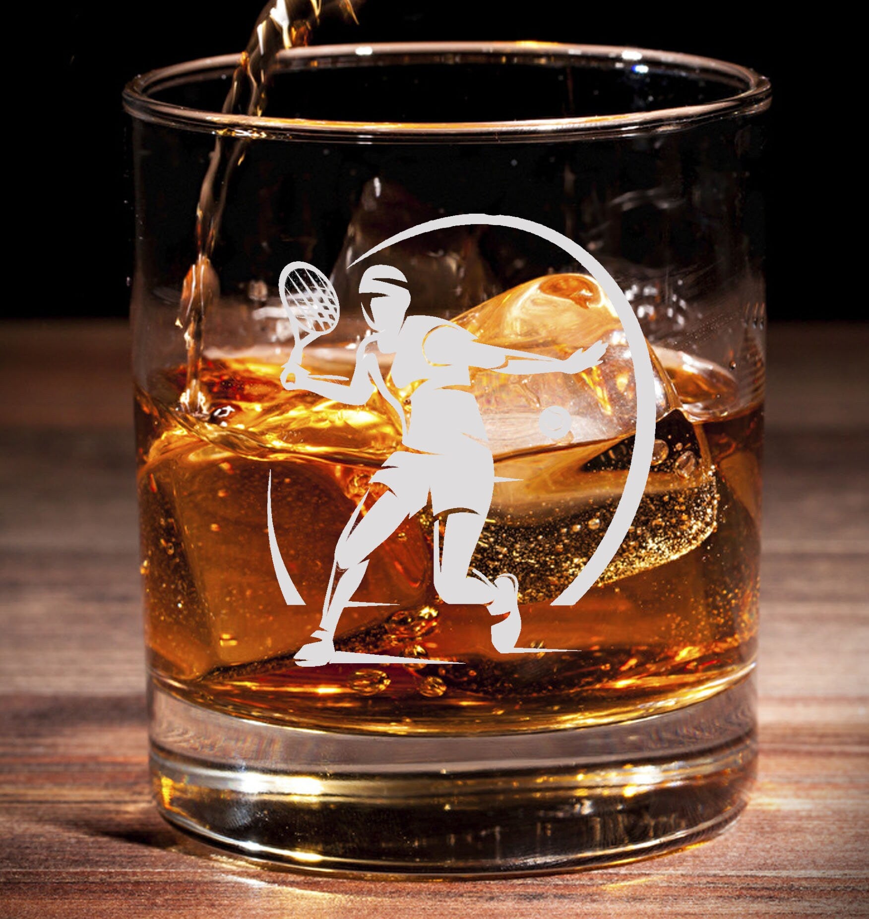 Tennis / ball / player / hobby - sports -Engraved whiskey Tumbler Glass 330ml sandblasted