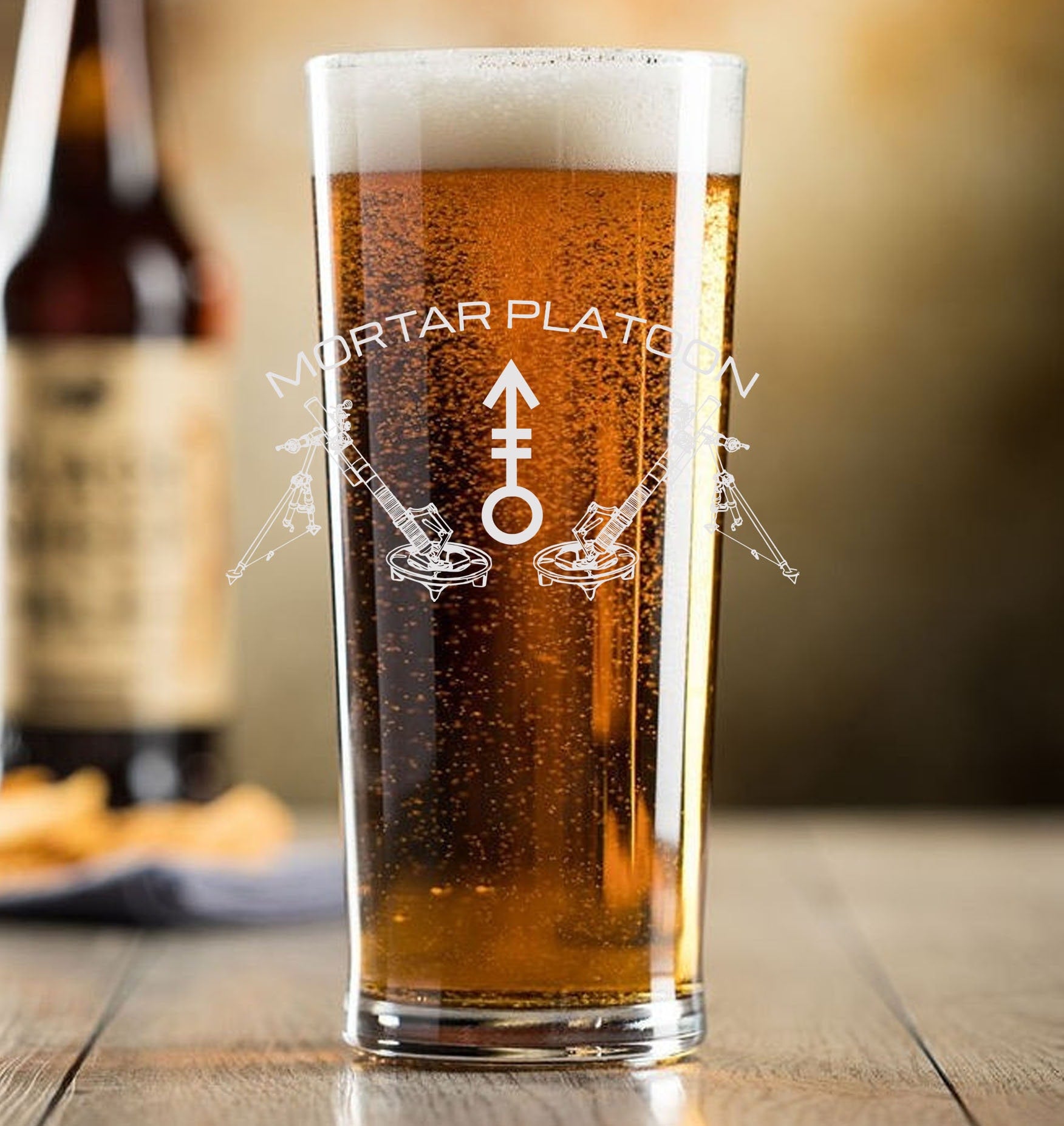 Mortar Platoon / support company - Engraved Contemporary Slim Conical Pint Glass 570ml - British Army