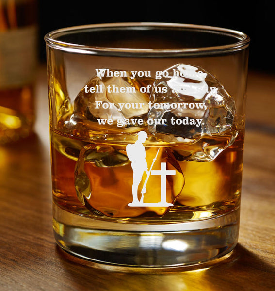 Kohima Epitaph / Remembrance / poppy / for your tomorrow we gave our today / Engraved whiskey Tumbler Glass 330m